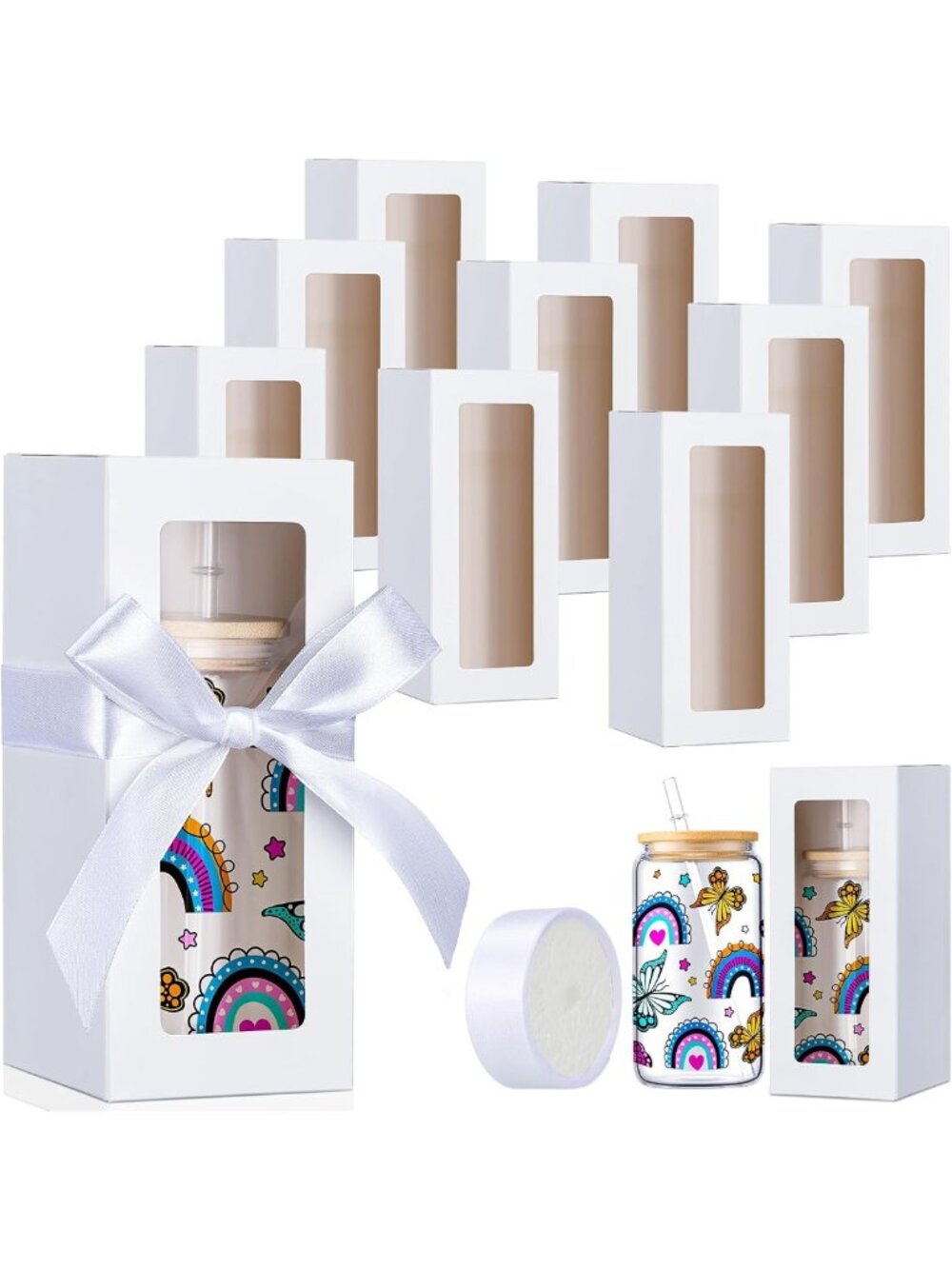 24 Pcs Tumbler Gift Box Set with Ribbon for Sublimation - Clear Display for Cups